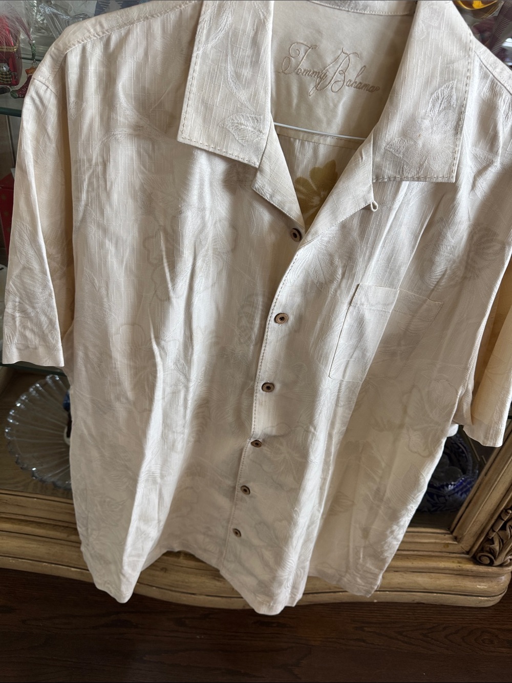 Tommy Bahama Subtle Cream Floral silk Camp Shirt